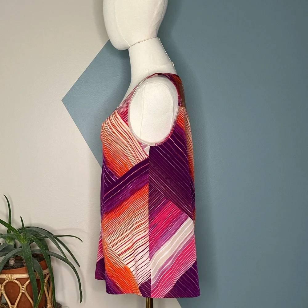 DKNY Jeans Women’s Sleeveless Zip Front Tank Top Multicolor Abstract Print Y2K M - Picture 3 of 11